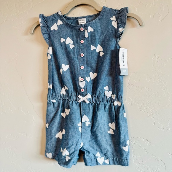 Carter's Baby Girl Romper Denim Jumpsuit Ruffle Sleeve SZ 18 months NWT! - Picture 2 of 9